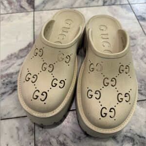 Gucci Beige Perforated Clogs